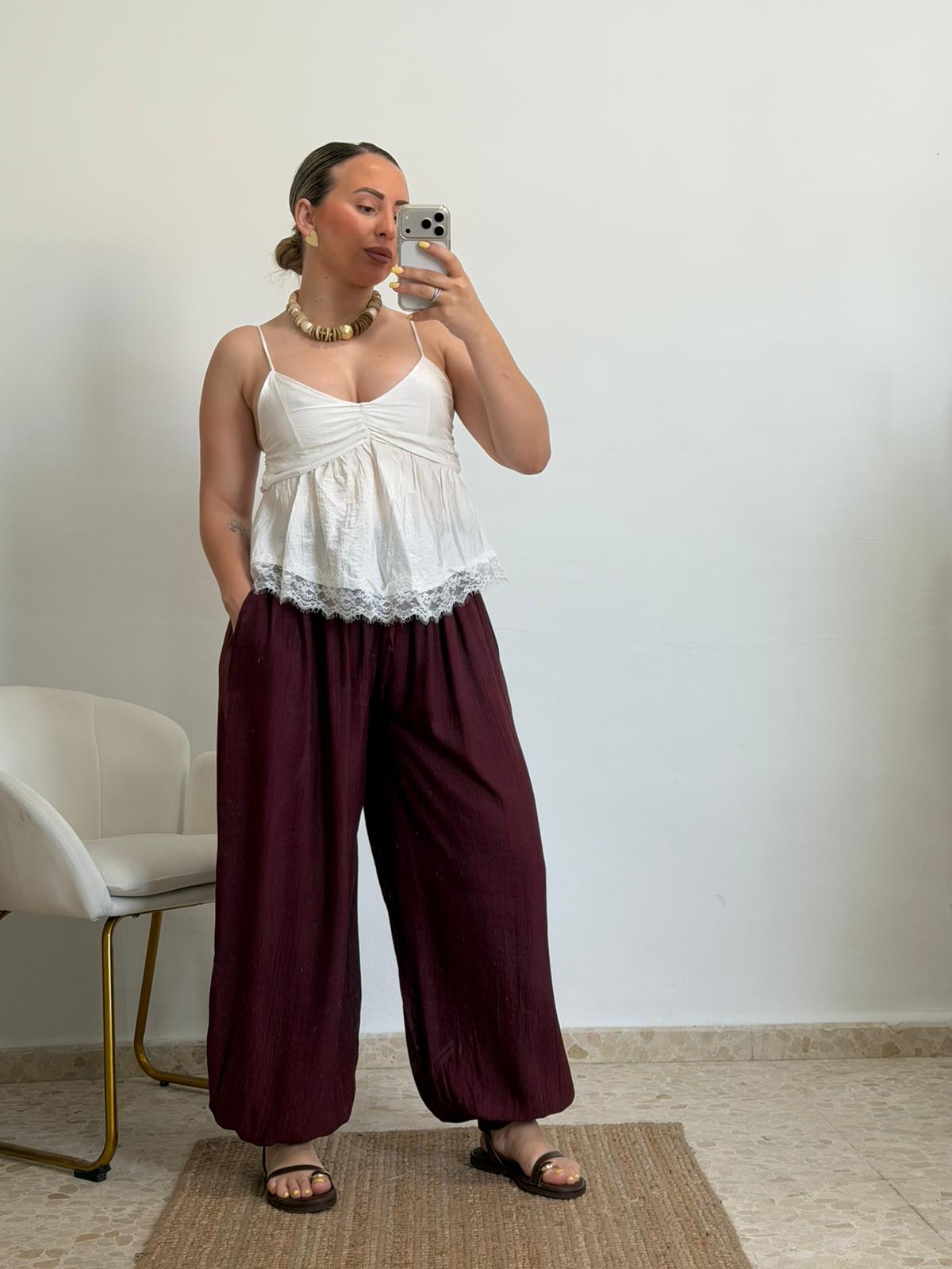 PANTALON AMERI GLOBO BURDEOS