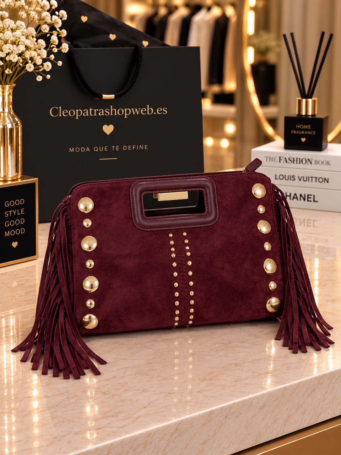 BOLSO FLECOS BURDEOS