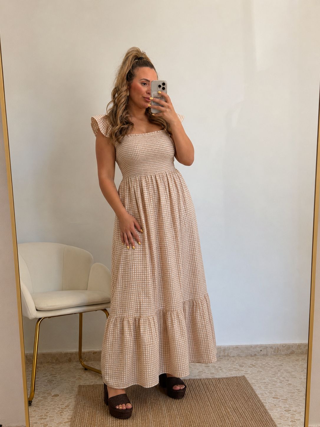 VESTIDO VICHY BEIGE